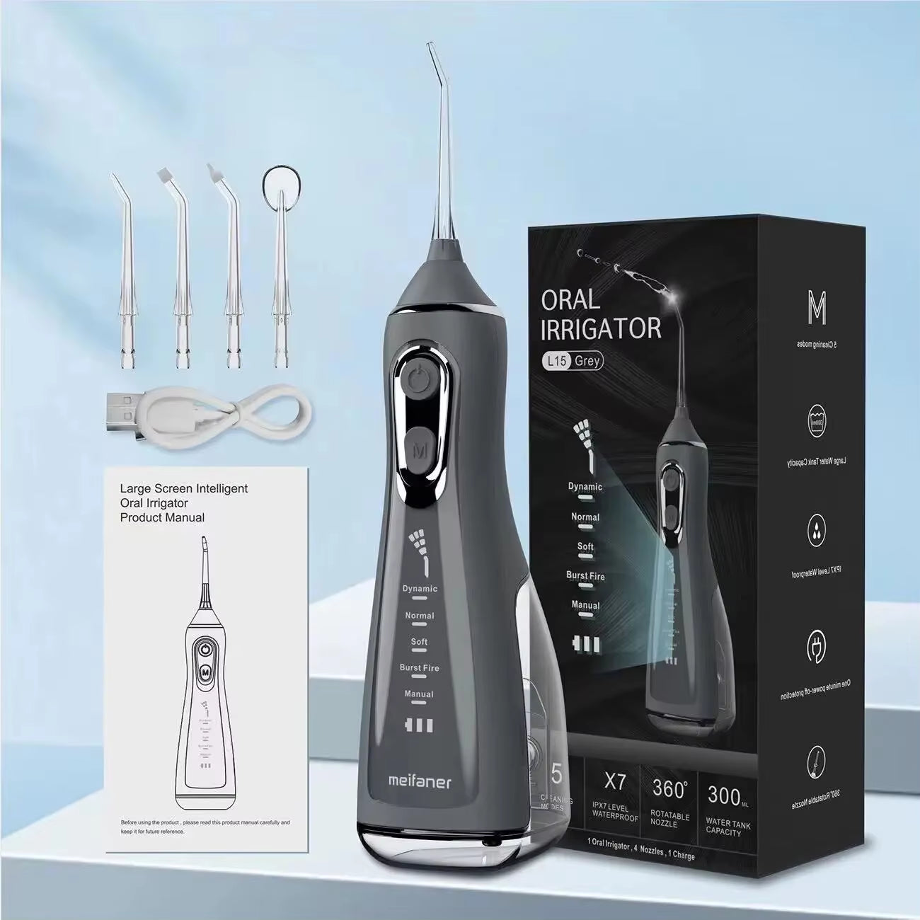 Oral Irrigator Tooth Scaler 5-Speed Adjustment Water Flosser Portable Dental Water Jet 350ML IPX6 Waterproof Teeth Cleaner