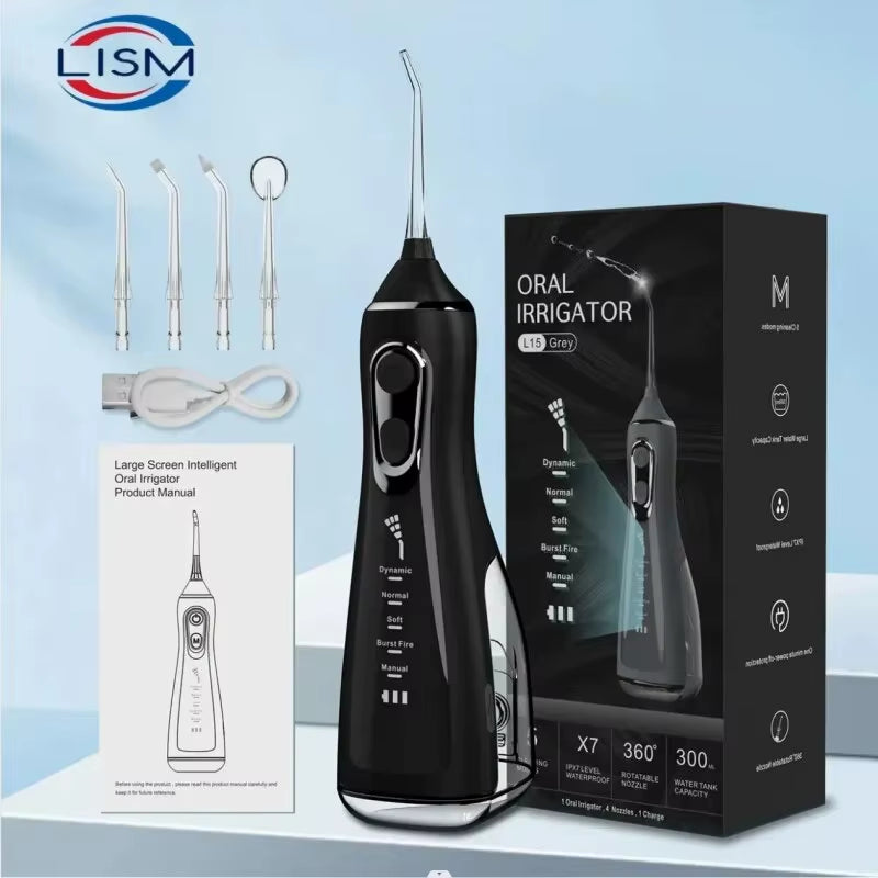 Oral Irrigator Tooth Scaler 5-Speed Adjustment Water Flosser Portable Dental Water Jet 350ML IPX6 Waterproof Teeth Cleaner