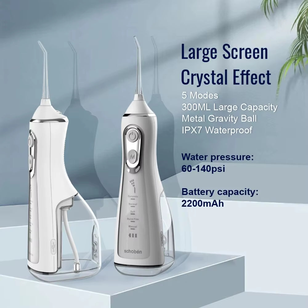 Oral Irrigator Tooth Scaler 5-Speed Adjustment Water Flosser Portable Dental Water Jet 350ML IPX6 Waterproof Teeth Cleaner