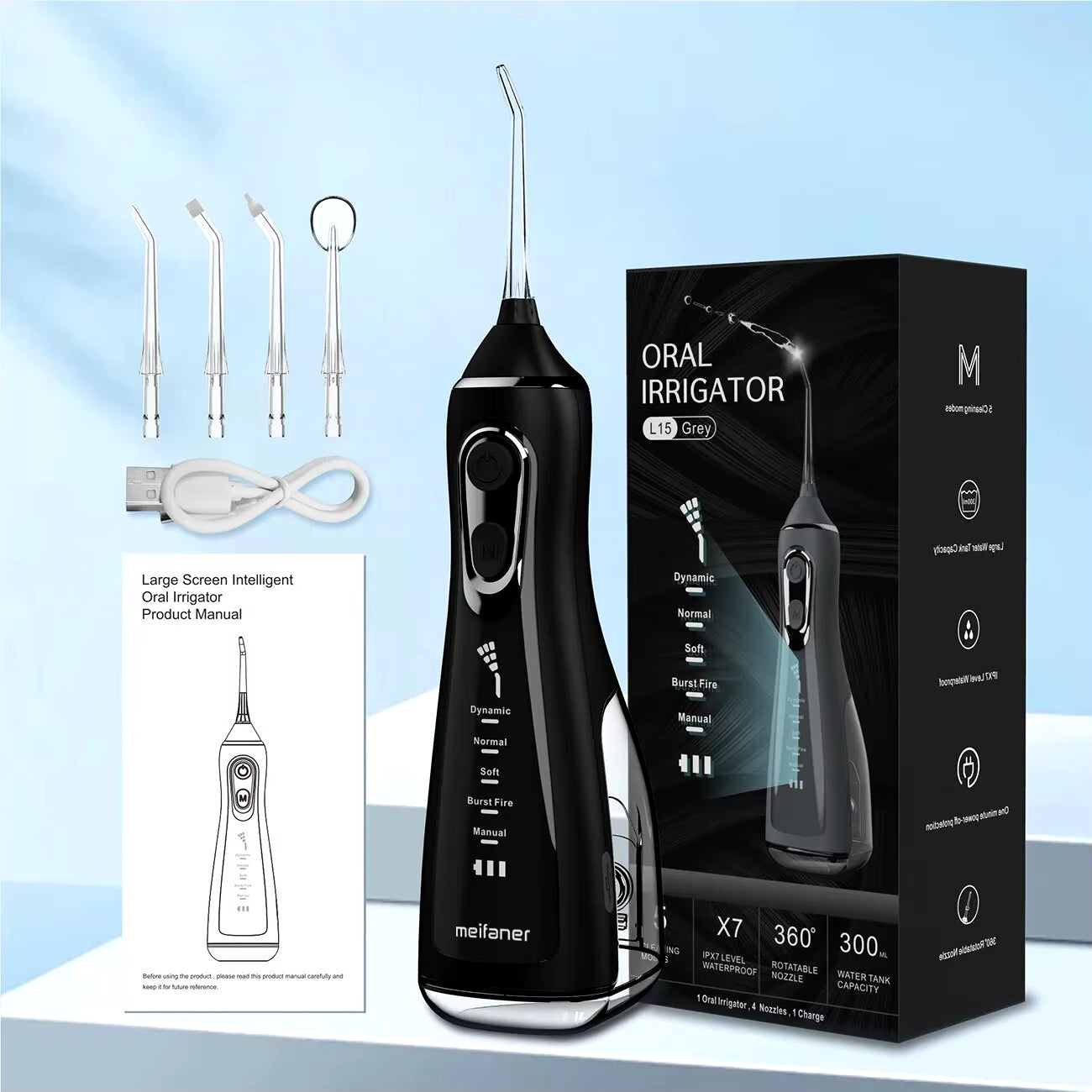 Oral Irrigator Tooth Scaler 5-Speed Adjustment Water Flosser Portable Dental Water Jet 350ML IPX6 Waterproof Teeth Cleaner